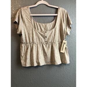 No Boundaries Juniors Babydoll Top XL 16-18 Grey Gray Cropped Shirt Short Sleeve